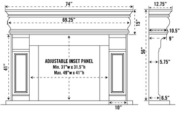 1106.511 stone fireplace mantel spec sheet
