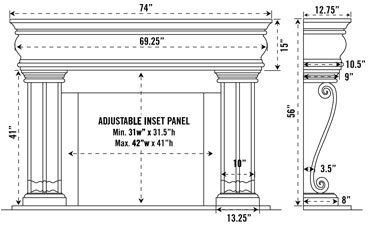 1106.536 stone fireplace mantel spec sheet