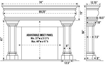 1106.555 stone fireplace mantel spec sheet