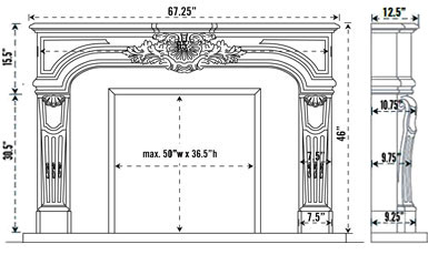 1107 stone fireplace mantel spec sheet