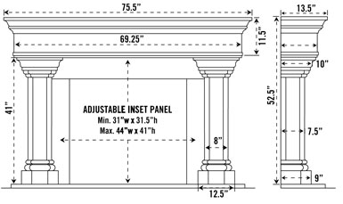 1110.555 stone fireplace mantel spec sheet