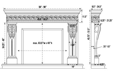 1110.SCROLL.529 stone fireplace mantel spec sheet