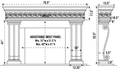 1110S.536 stone fireplace mantel spec sheet
