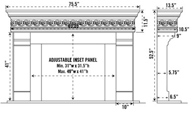 1110S.556 stone fireplace mantel spec sheet