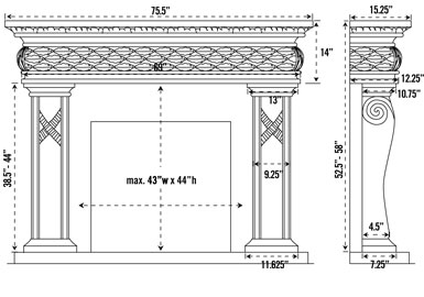 1127.577 stone fireplace mantel spec sheet