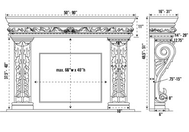 1136.11.545 stone fireplace mantel spec sheet