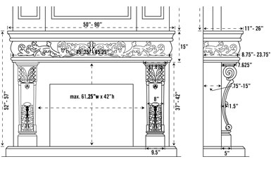 1136.548 stone fireplace mantel spec sheet