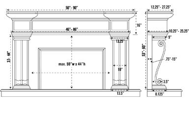 1143.536 stone fireplace mantel spec sheet