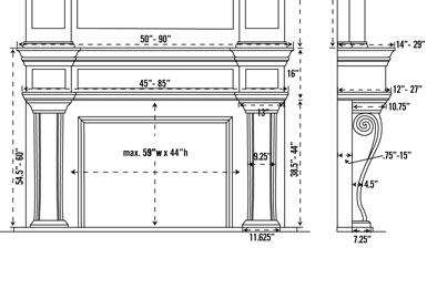 1144.577 stone fireplace mantel spec sheet