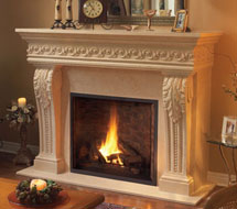1110.SCROLL.529 stone fireplace mantle surround in Calgary