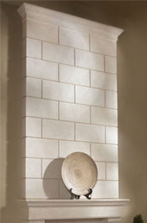 Classic stone fireplace overmantle surround in Calgary