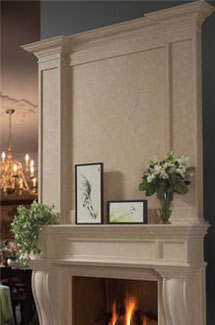 Fresno stone fireplace overmantle surround in Calgary