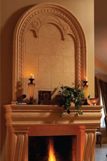 Monaco stone fireplace overmantle surround in Calgary